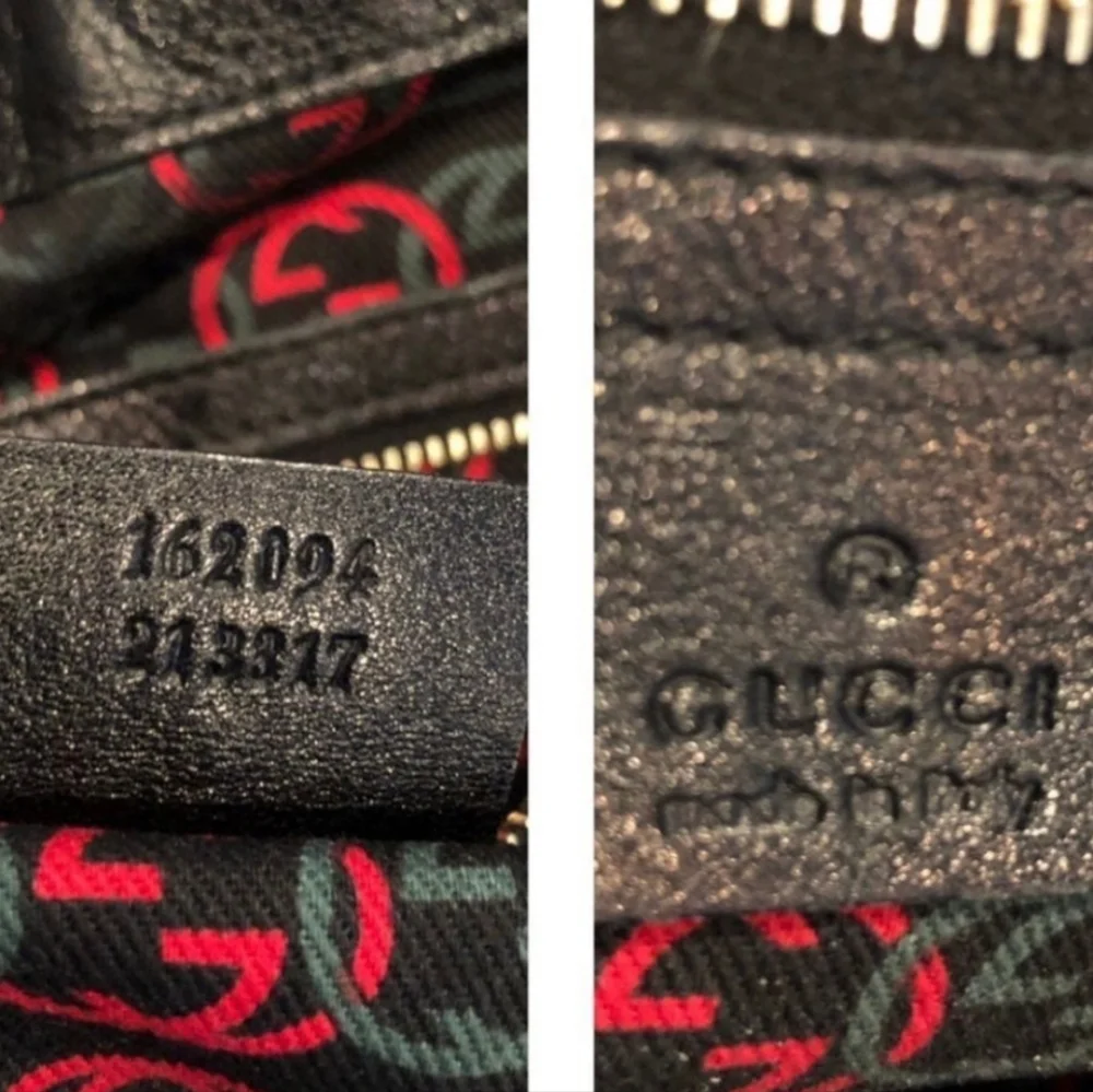 Gucci Black Leather Tote with Gold GG Emblem